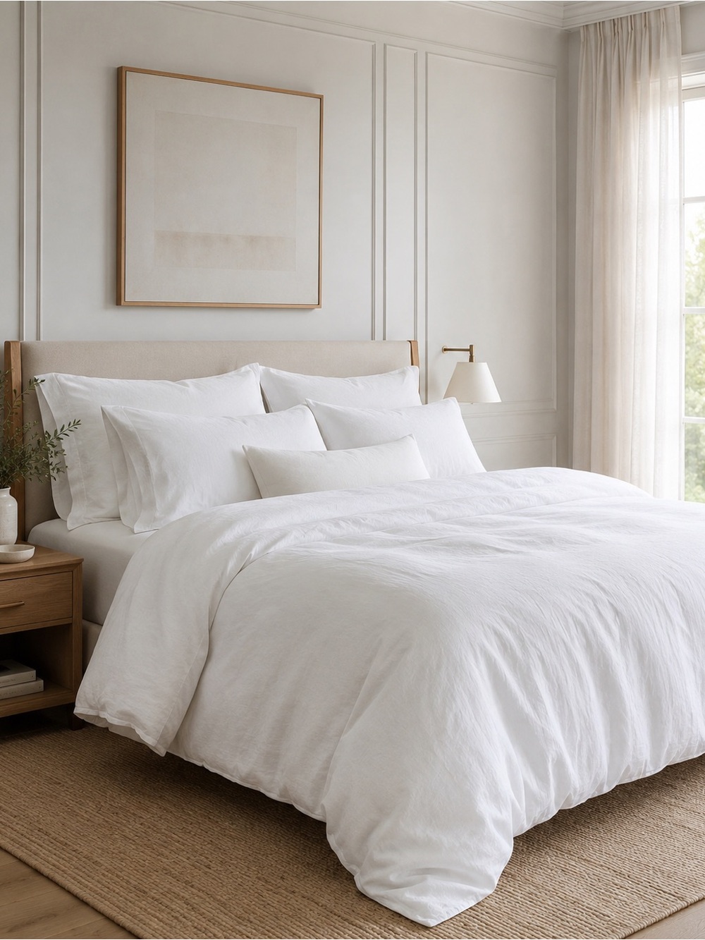 SIJO LuxeWeave Linen Duvet Cover King Cal King White